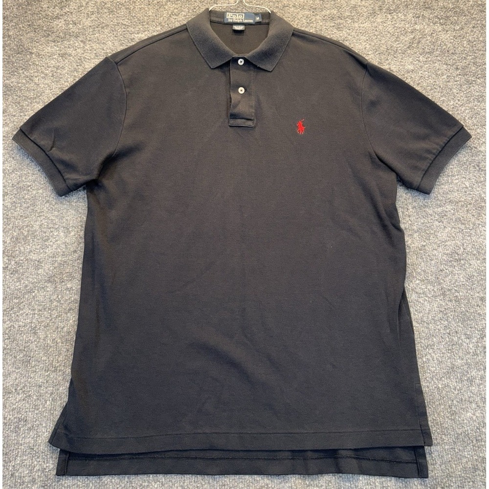 Polo Ralph Lauren Men's M Black Short Sleeve Mesh Polo Shirt Red Pony